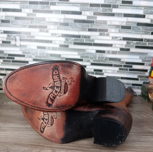 Freebird Wyatt 8M Cognac Brown Leather Knee-High Lace Up Granny Boots Rare New - Picture 3 of 16